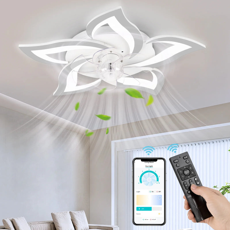 Ceiling Fans with Lights and Remote  Ceiling Light with Fan 3 Colors 6 Wind Levels, White