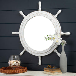 Classic White Santorini Beautiful Nautical Sturdy Large Mirror Ship Wheel | Wall Mounted Mirrors (36 Inches)