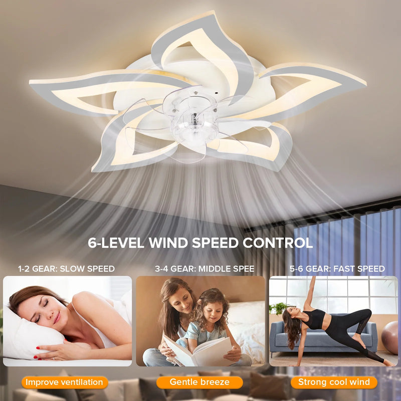 Ceiling Fans with Lights and Remote  Ceiling Light with Fan 3 Colors 6 Wind Levels, White