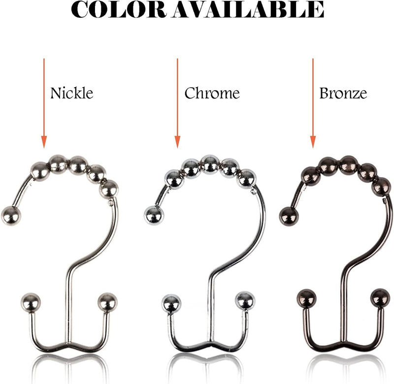 Shower Curtain Hooks Rings, Rust-Resistant Metal Double Glide Shower Hooks for Bathroom, Modern Decorative Design Shower Rods Curtains - Nickel