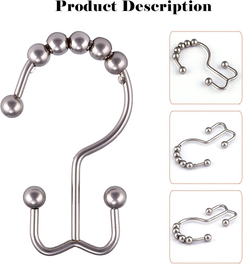 Shower Curtain Hooks Rings, Rust-Resistant Metal Double Glide Shower Hooks for Bathroom, Modern Decorative Design Shower Rods Curtains - Nickel