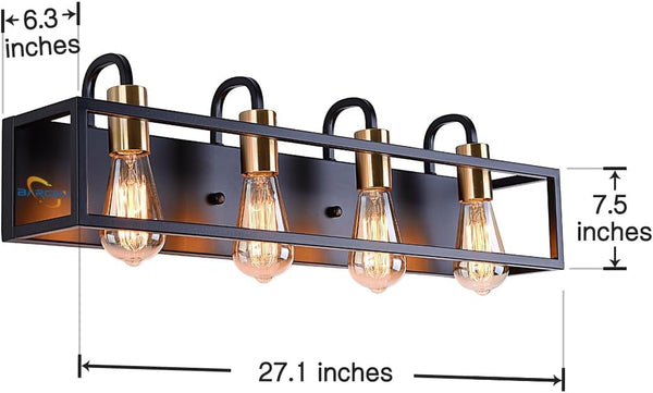 Bathroom Light Fixtures,4-Light Vanity Light,Black Rustic Industrial Style,Antique Bronze Finish,Vintage Bathroom Lighting Fixtures over Mirror,Wall Light Fixtures for Bathroom Vanity and Lounge