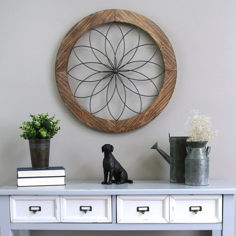 Modern Farmhouse Brown round Wood and Metal Medallion Wall Decor