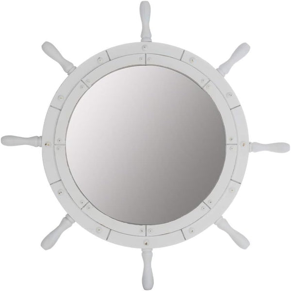 Classic White Santorini Beautiful Nautical Sturdy Large Mirror Ship Wheel | Wall Mounted Mirrors (36 Inches)