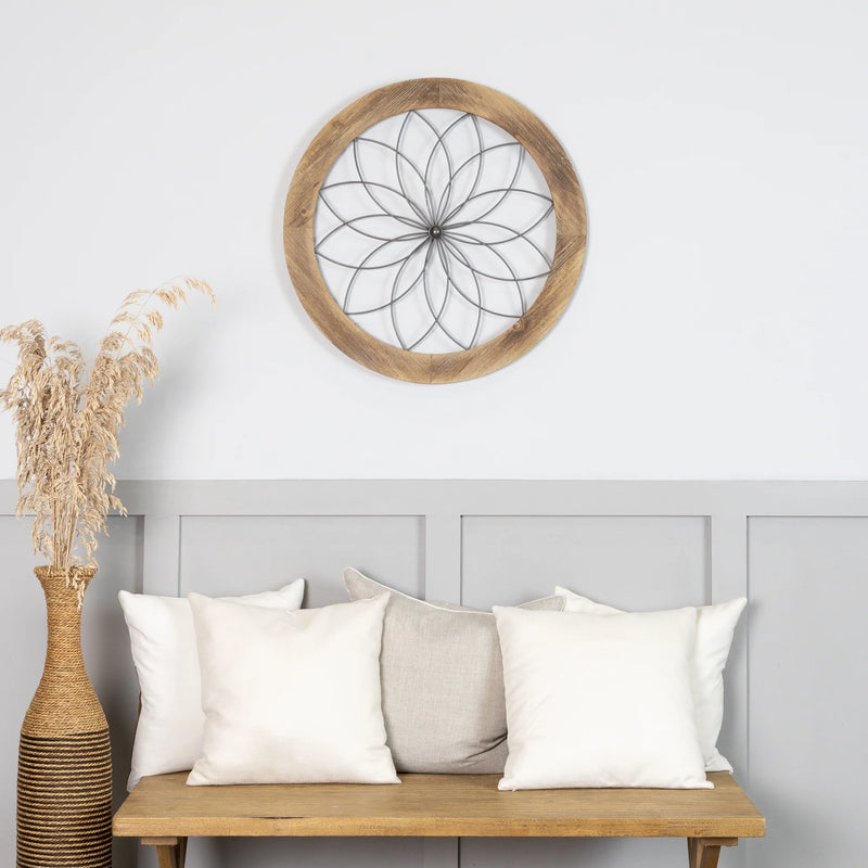 Modern Farmhouse Brown round Wood and Metal Medallion Wall Decor