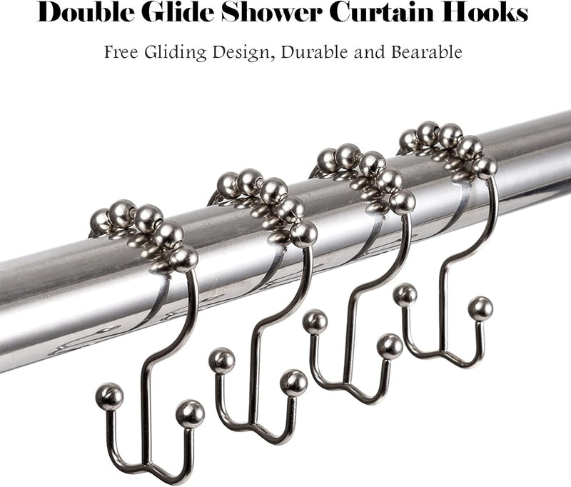 Shower Curtain Hooks Rings, Rust-Resistant Metal Double Glide Shower Hooks for Bathroom, Modern Decorative Design Shower Rods Curtains - Nickel