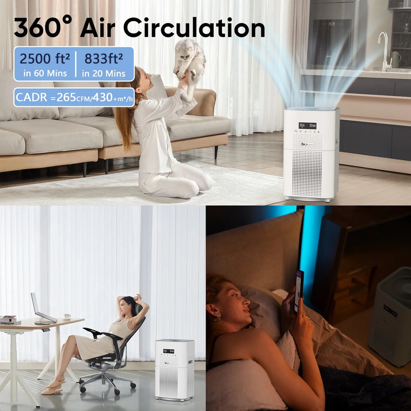 Smart Wifi Air Purifiers for Home Large Room up to 2500 Sq.Ft, HEPA Air Purifier for Bedroom, Air Purifiers for Allergies and Asthma, Pollen, Wildfire/Smoke, Pets Hair, Odors, Dust