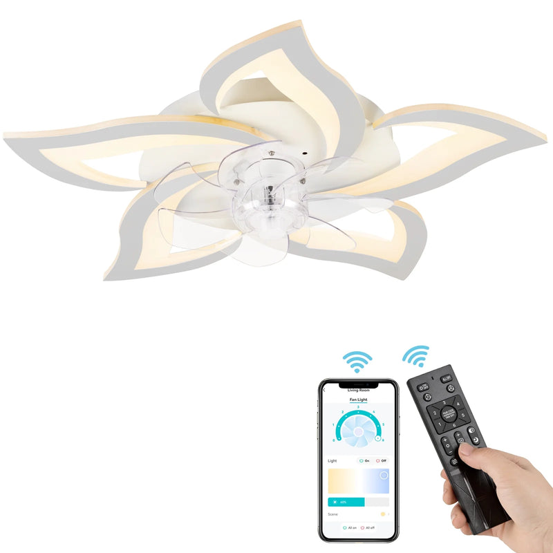 Ceiling Fans with Lights and Remote  Ceiling Light with Fan 3 Colors 6 Wind Levels, White