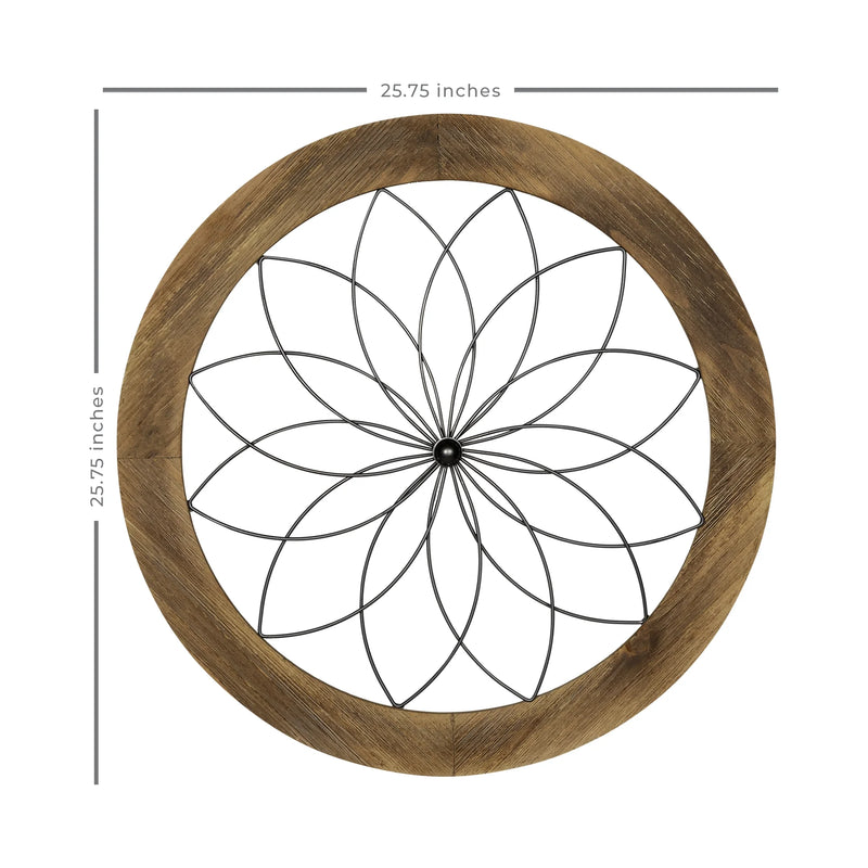 Modern Farmhouse Brown round Wood and Metal Medallion Wall Decor