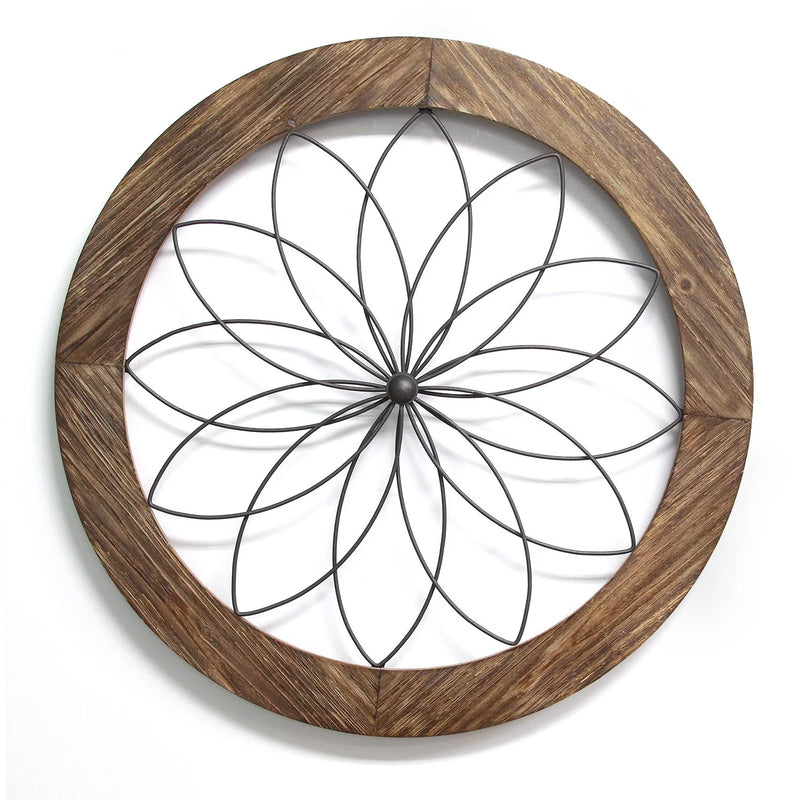 Modern Farmhouse Brown round Wood and Metal Medallion Wall Decor