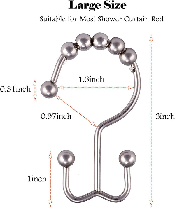 Shower Curtain Hooks Rings, Rust-Resistant Metal Double Glide Shower Hooks for Bathroom, Modern Decorative Design Shower Rods Curtains - Nickel