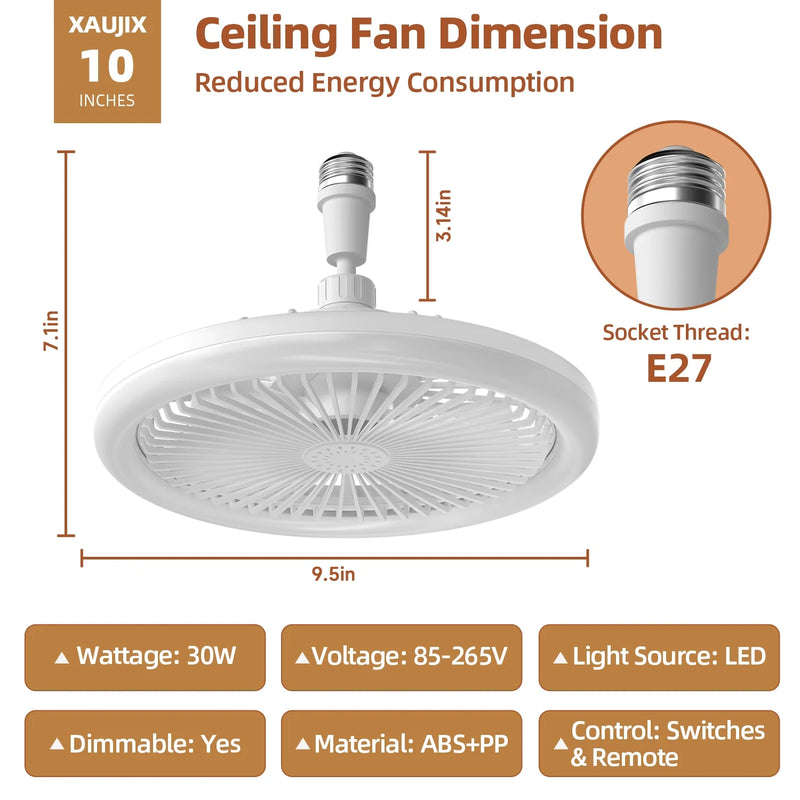 Xaujix 10"Ceiling Fans with Lights and Remote, Adjustable Lighting&3-Speed, Ceiling Fan for Bedroom