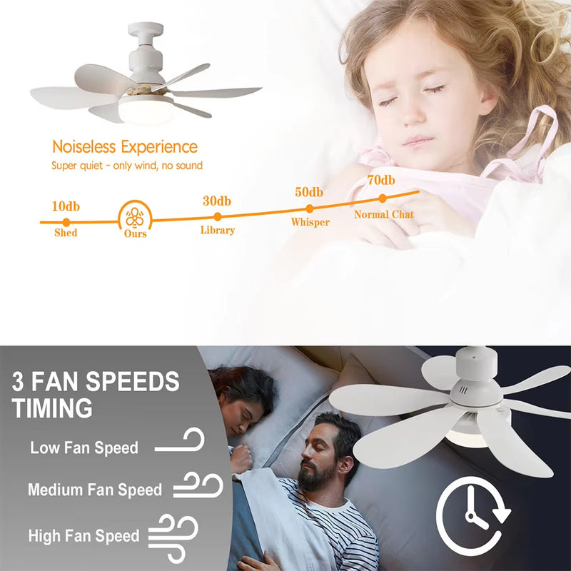 LED 40W/30W Ceiling Fan Light E26/27 Socket Fan with Remote Timing Dimming Function Suitable for Living Room Kitchen Bedroom