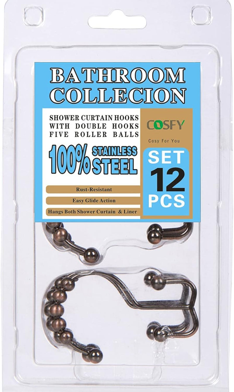 Shower Curtain Hooks Rings, Rust-Resistant Metal Double Glide Shower Hooks for Bathroom, Modern Decorative Design Shower Rods Curtains - Nickel