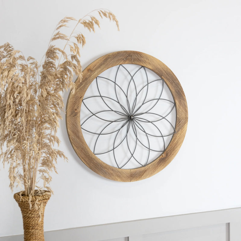 Modern Farmhouse Brown round Wood and Metal Medallion Wall Decor